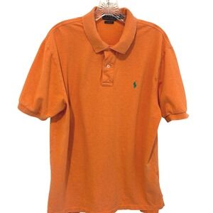 Polo Ralph Lauren Orange Polo Shirt Mens XL Short Sleeve Green Pony Logo Preppy